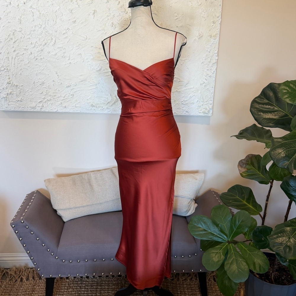 Billy J Monte Midi Dress Cooper Satin Sleeveless Slit Size 6 NWT